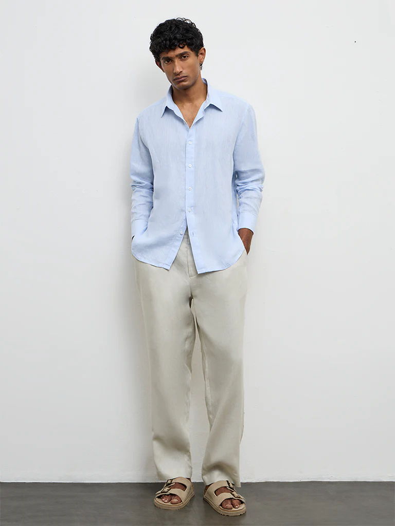 Ascot Light Blue Relaxed-Fit Linen Shirt