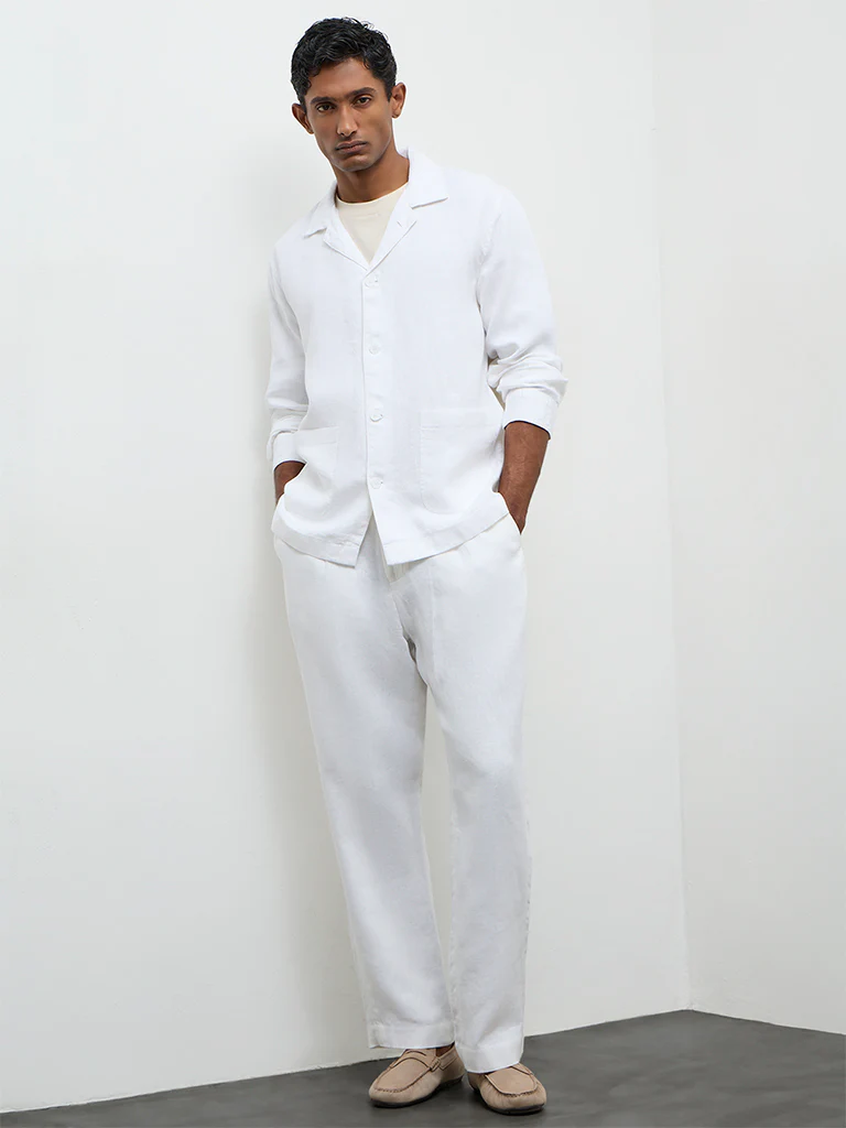 Ascot Off-White Relaxed-Fit Mid-Rise Linen Chinos