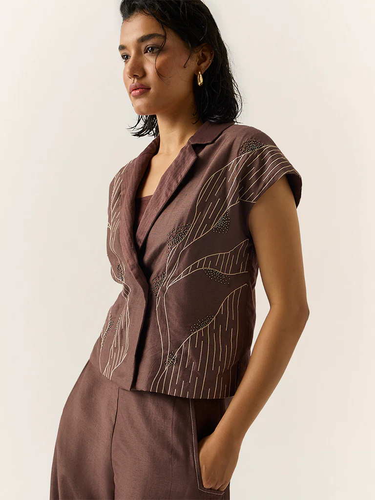 Co-ord Set with embroidery  – Brown