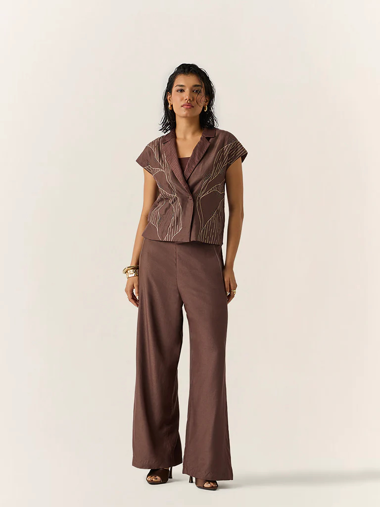 Co-ord Set with embroidery  – Brown - Image 2