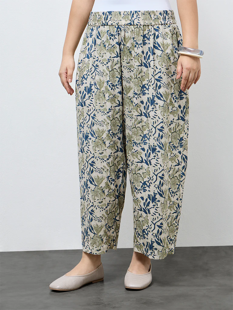 Diza Light Taupe Botanical Printed Pants