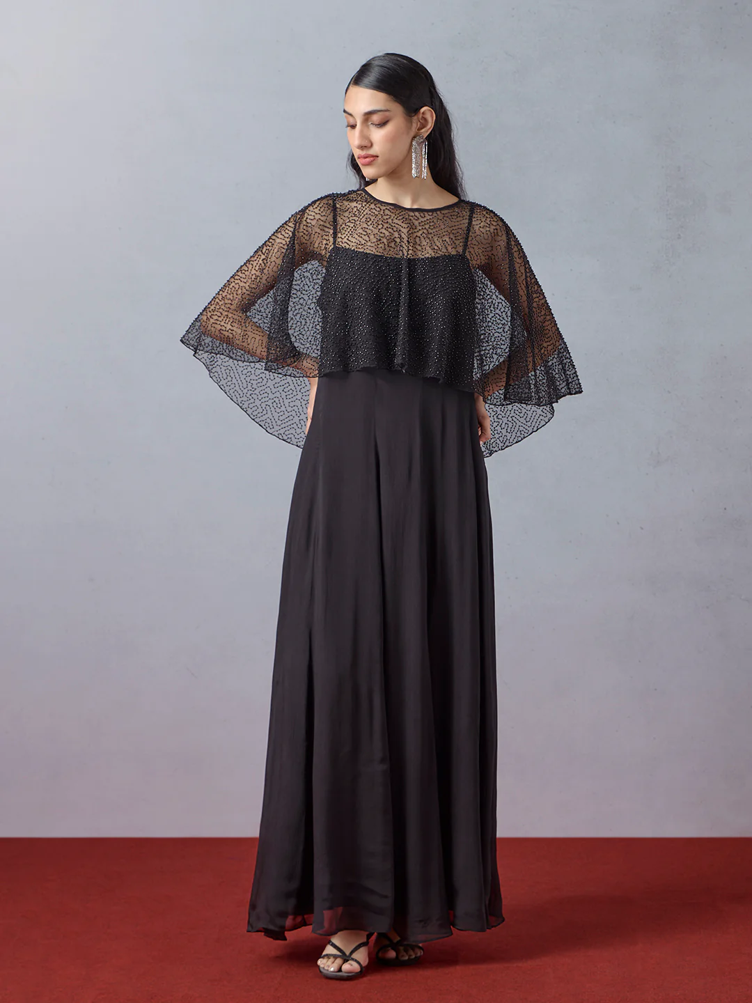 Dress with Beaded Cape - Black