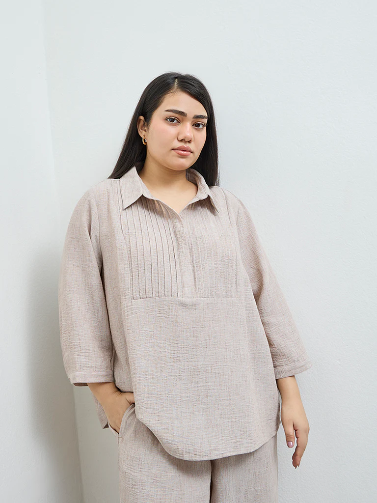 Gia Beige Solid Blouse