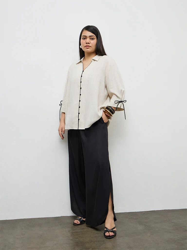 Gia Black Slit-Detailed High-Rise Pants