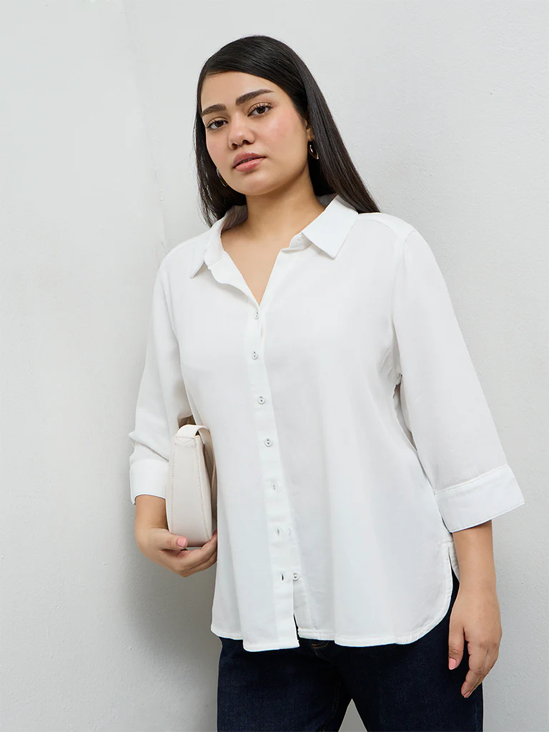 Gia White Solid Cotton Shirt