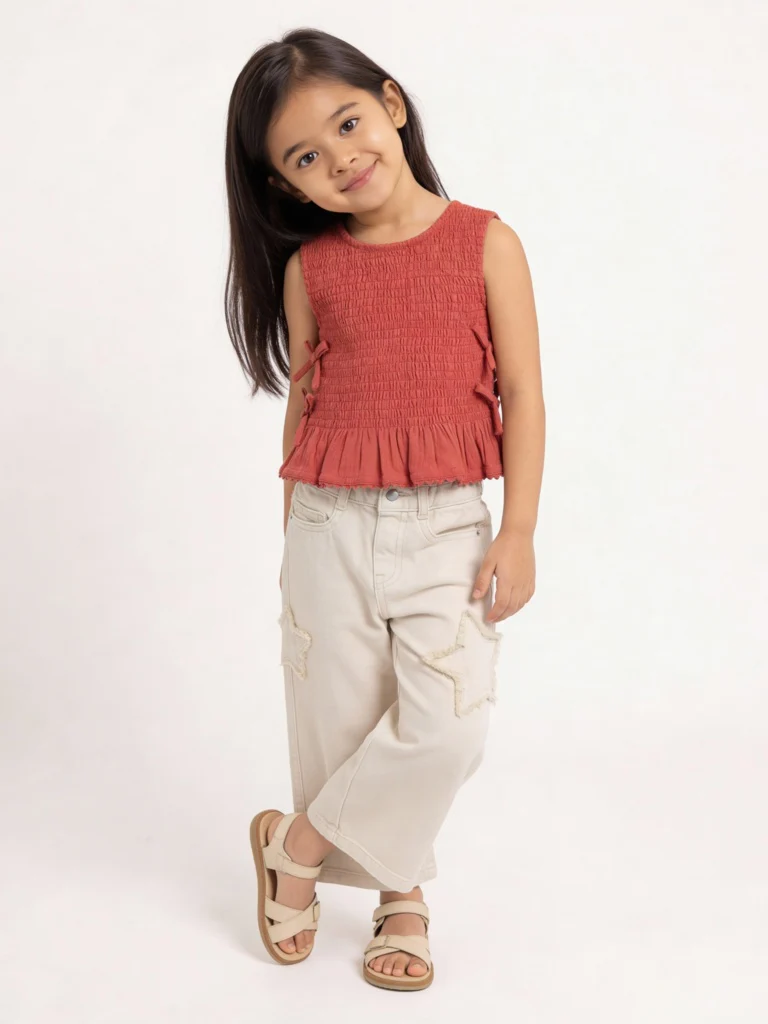 HOP Kids Girls Rust Smocked Cotton Top