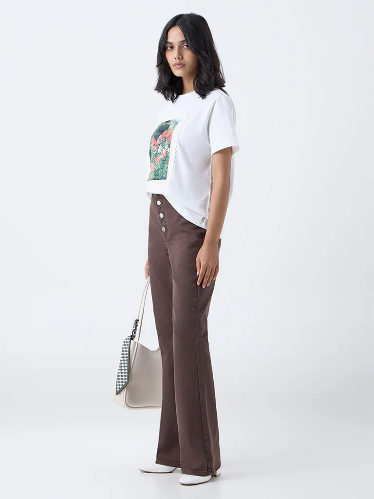 LOV Dark Brown Straight-Fit High-Rise Jeans