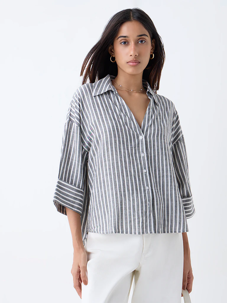 LOV Grey Striped Blouse
