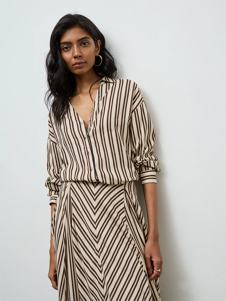 LOV Light Beige Striped Blouse