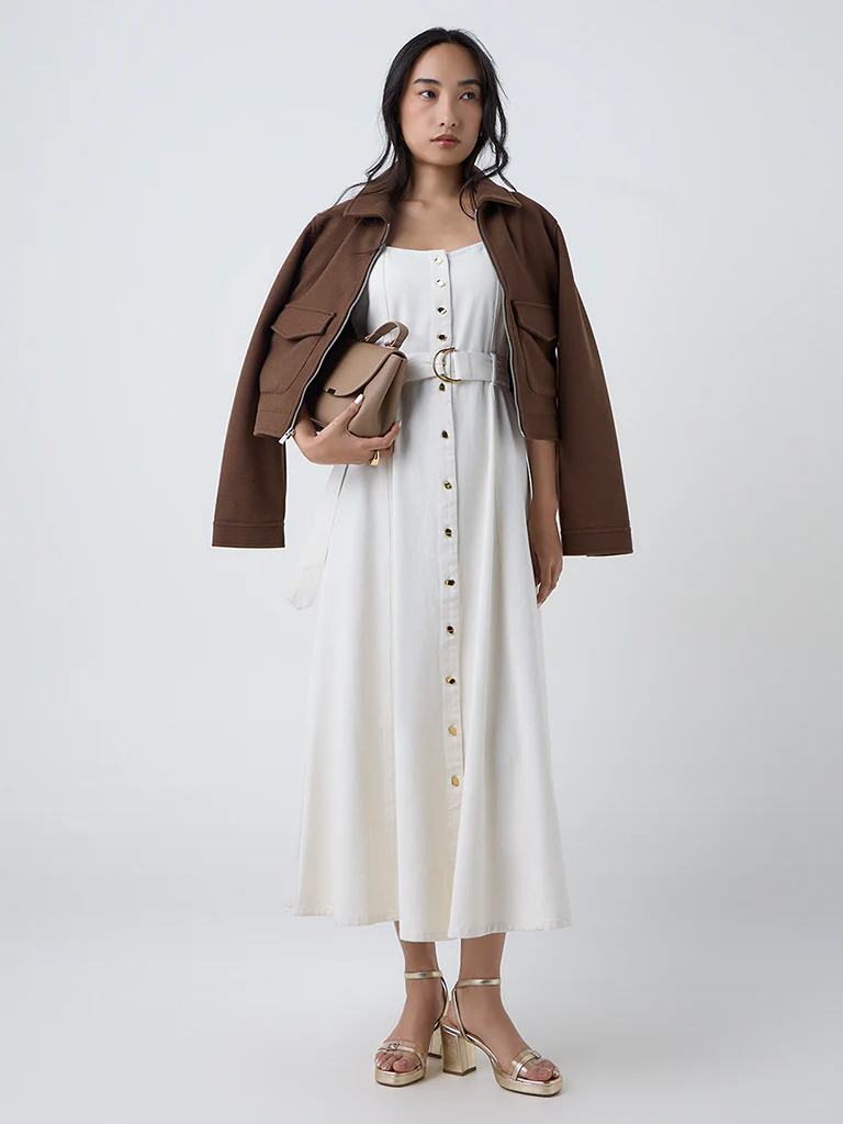 LOV Off-White Denim Shirt Dress with Belt