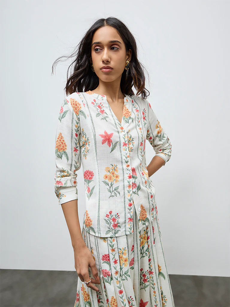 LOV Off-White Floral Pattern Blouse