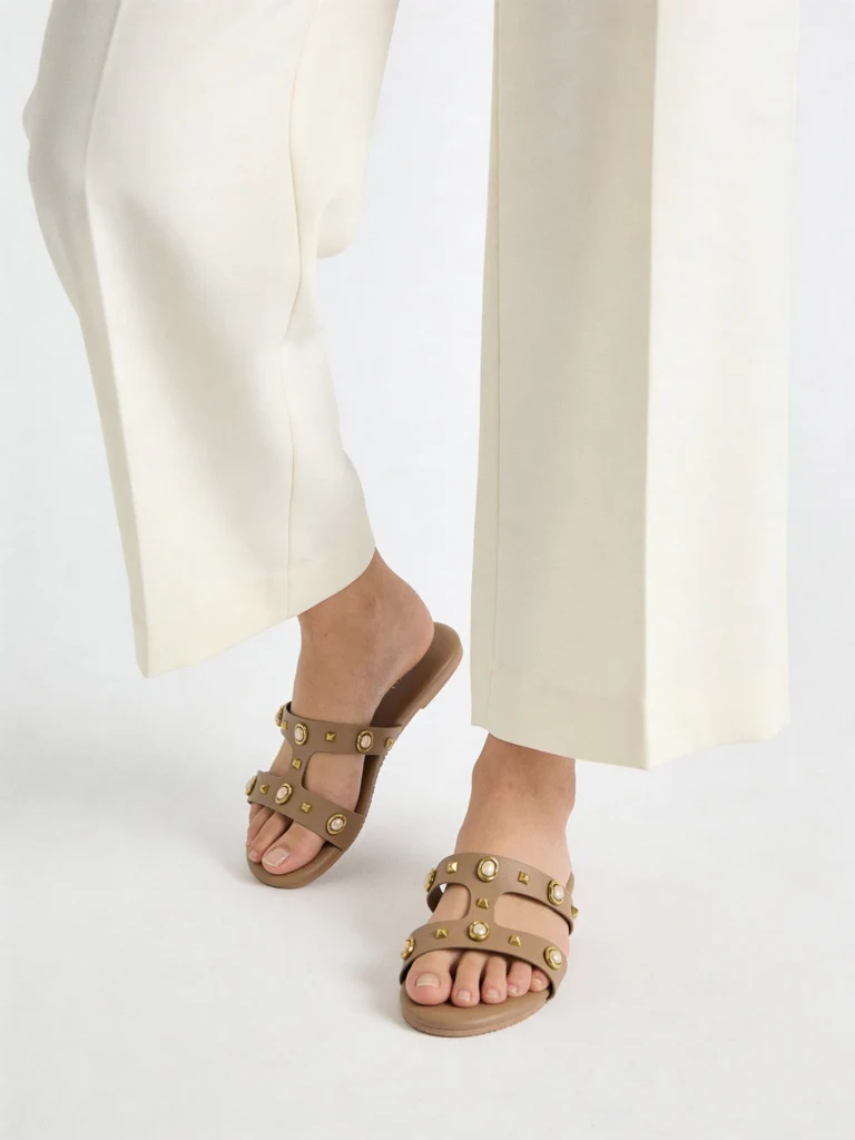 LUNA BLU Brown Embellished Slides