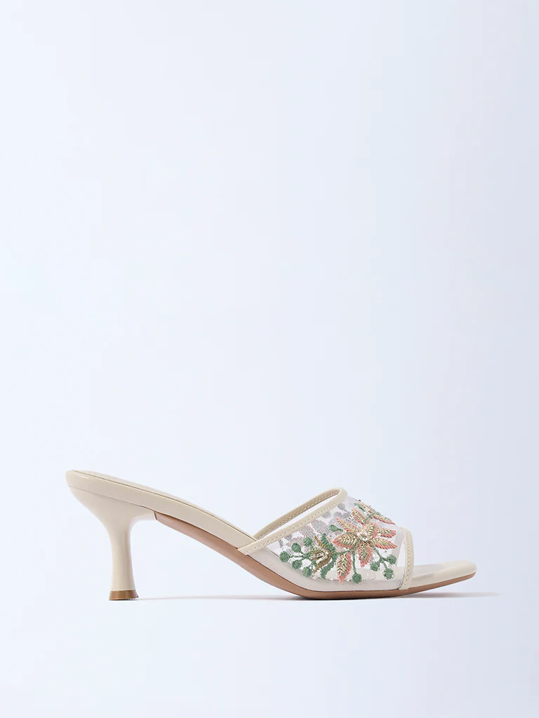 LUNA BLU Ivory Floral Embroidered Kitten Heel Sandals - Exclusive - Image 2