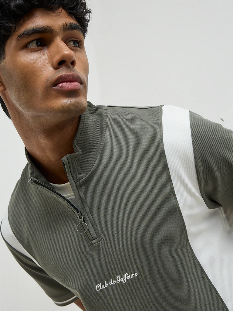 Nuoflexx Sage Color-Blocked Slim-Fit Quarter-Zip T-Shirt