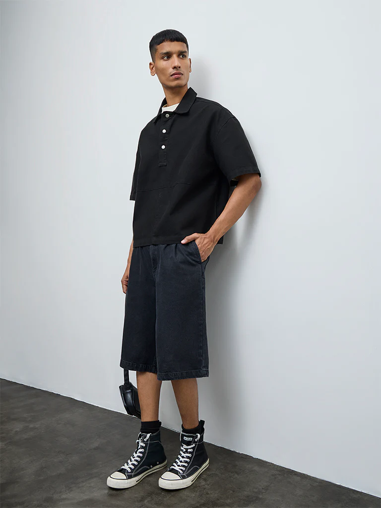 Nuon Black Relaxed-Fit Denim T-Shirt