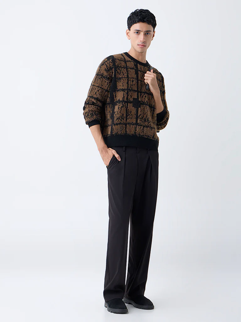 Nuon Black Solid Loose-Fit Mid-Rise Cotton Chinos
