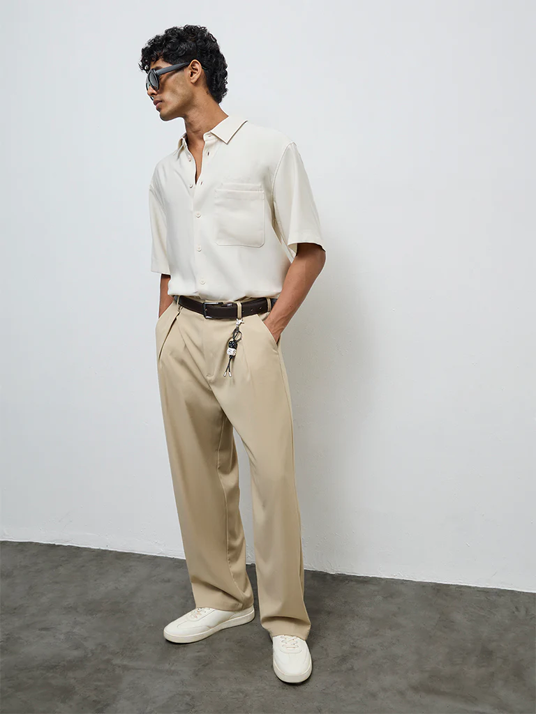 Nuon Cream Solid Relaxed-Fit Shirt
