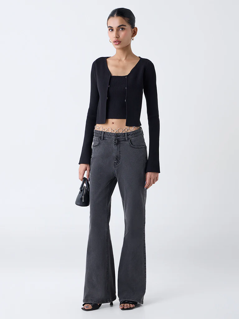 Nuon Grey High-Rise Flared Jeans