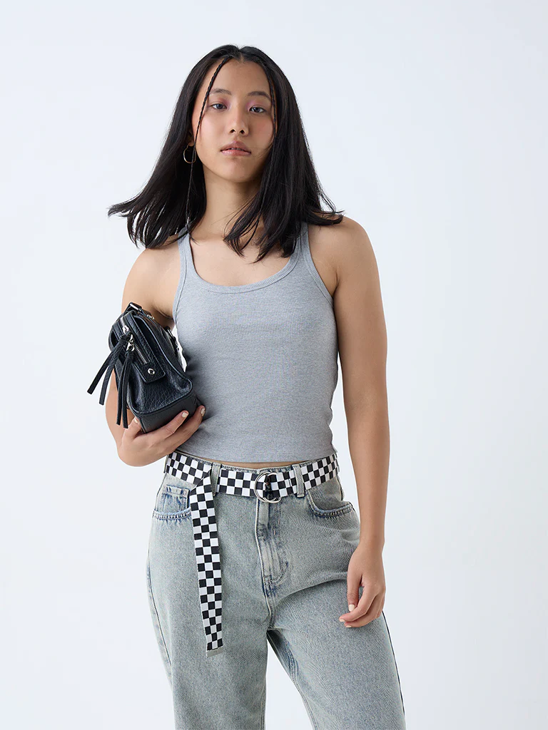 Nuon Grey Ribbed Cotton-Blend Tank Top