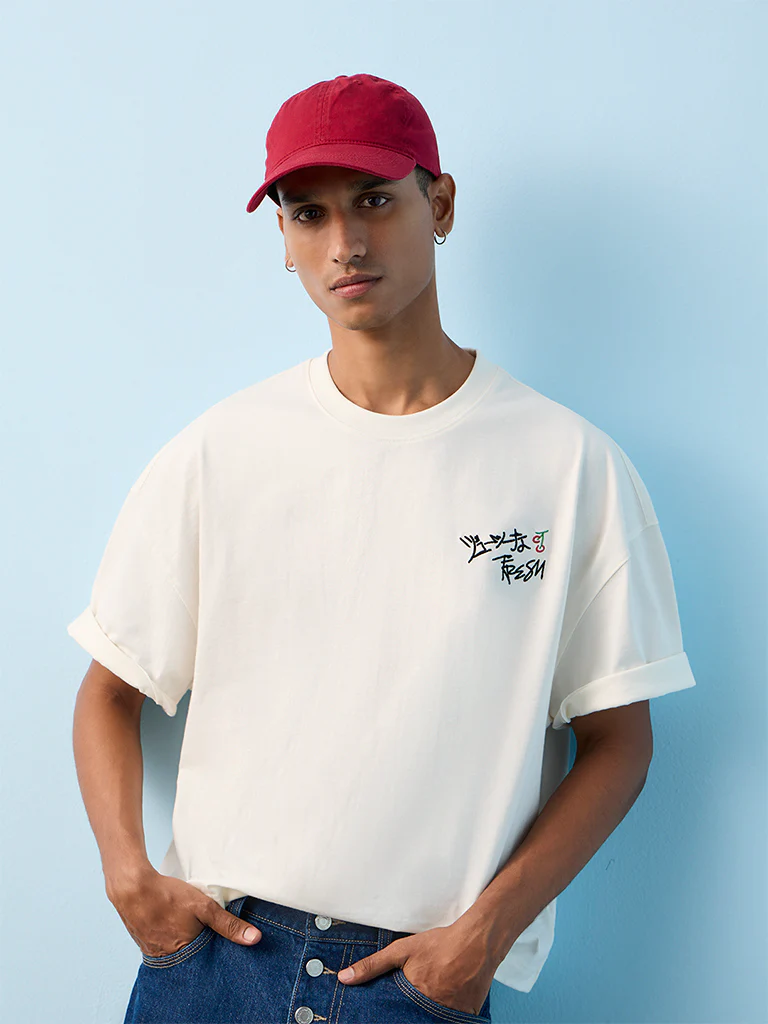 Nuon Off-White Printed Relaxed-Fit Cotton T-Shirt