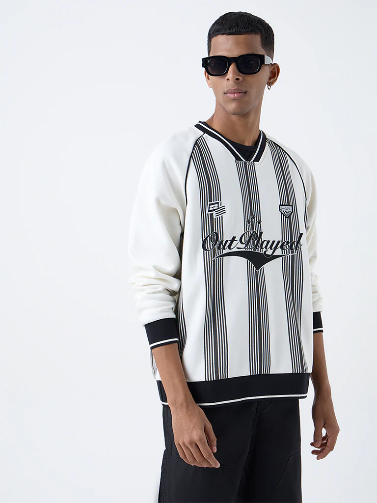Nuon Off-White Stripe Relaxed-Fit Cotton-Blend Sweatshirt