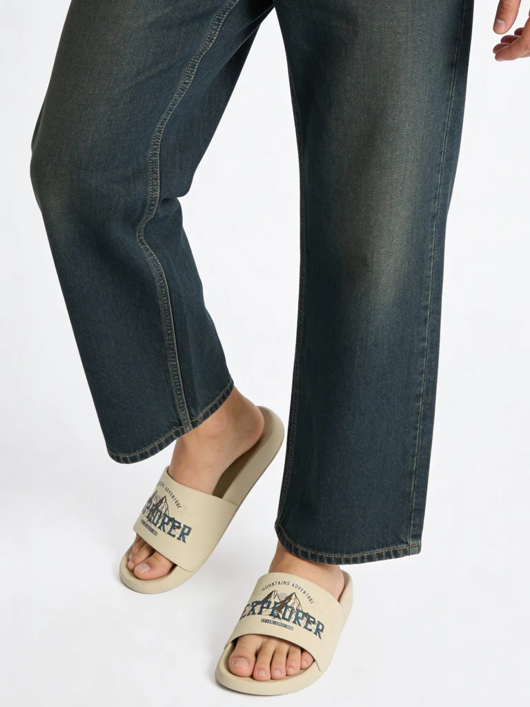 SOLEPLAY Beige Graphic Printed Pool Slides