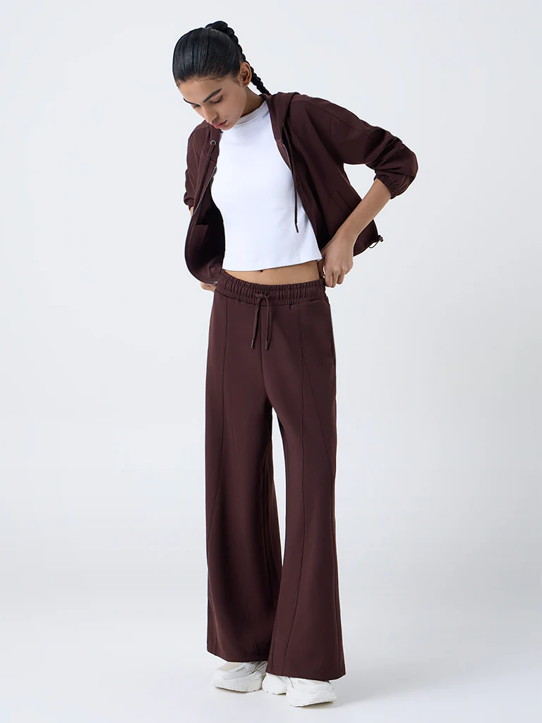 Studiofit Dark Brown Solid High-Rise Track Pants