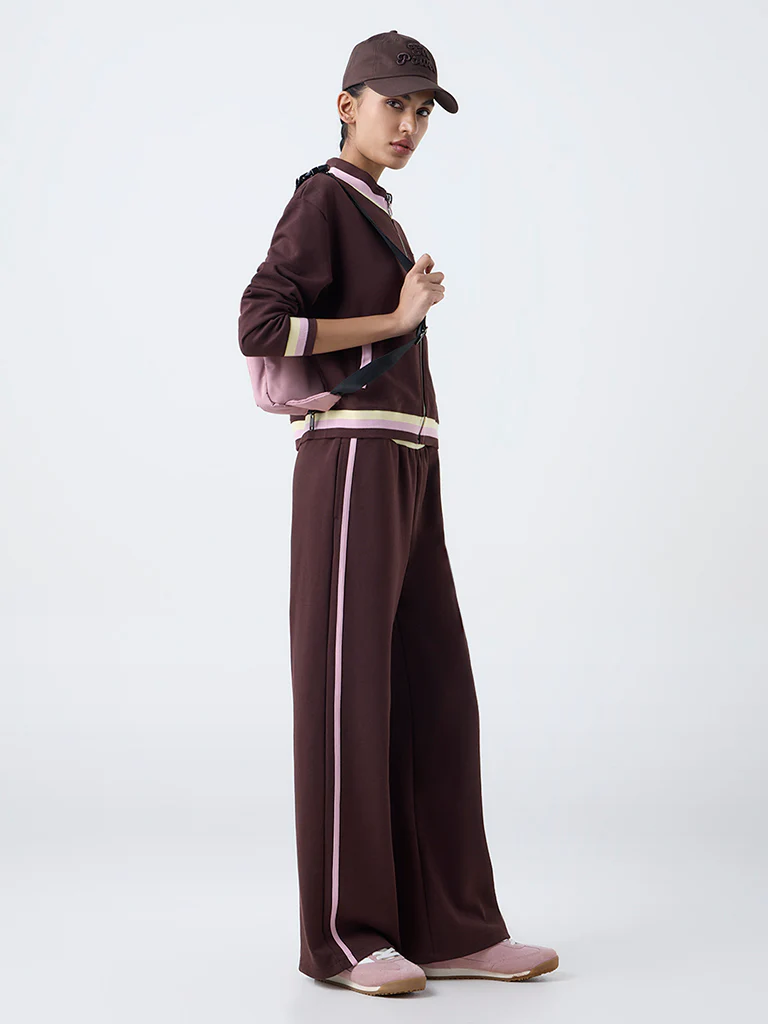 Studiofit Dark Brown Striped High-Rise Pants