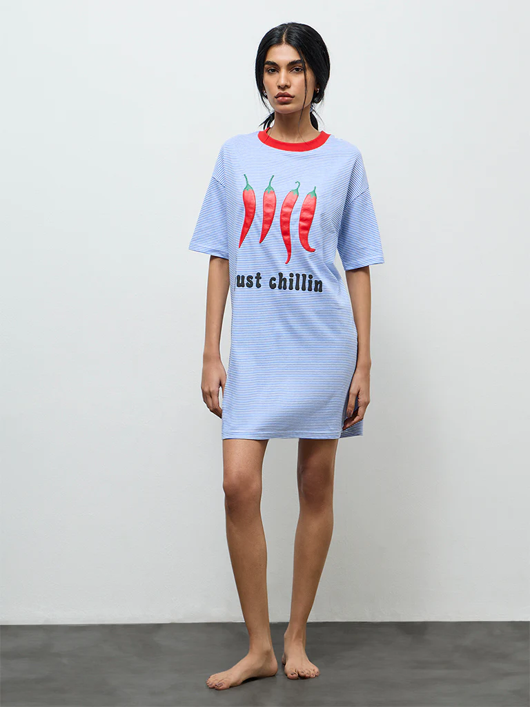 Superstar Blue Stripe-Printed Cotton T-Shirt Dress