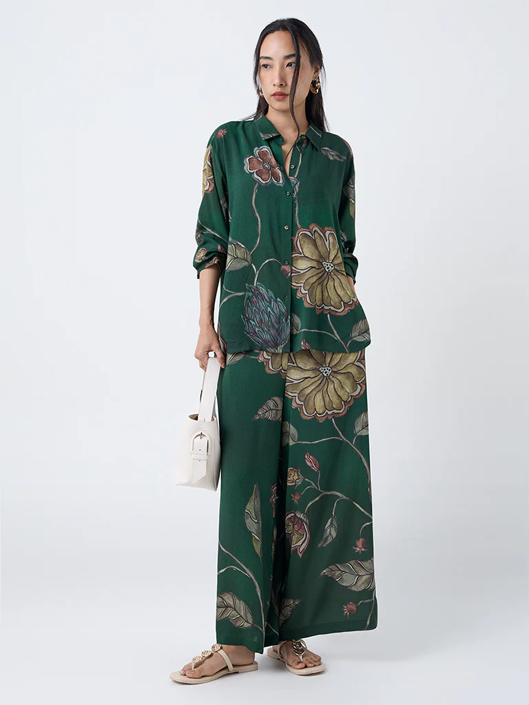 Utsa Dark Green Botanical Design Tunic