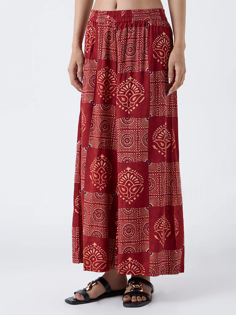 Utsa Red Printed Palazzos
