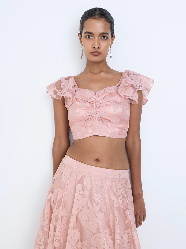 Vark Blush Pink Floral Printed Cotton-Blend Ethnic Blouse