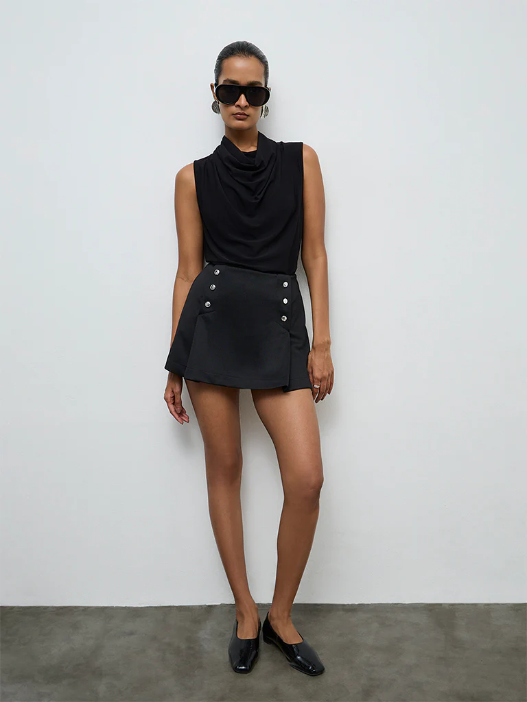 Wardrobe Black Button-Detail High-Rise Skirt