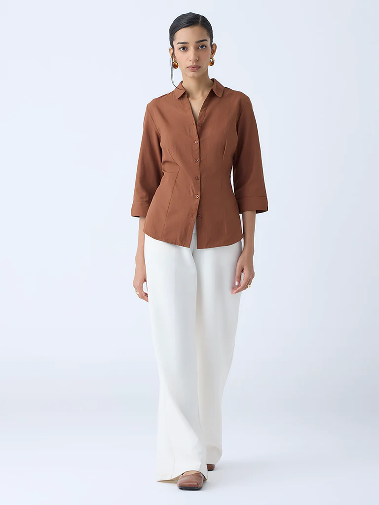 Wardrobe Tan Solid Shirt