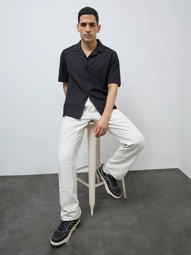 WES Casuals Black Striped Relaxed-Fit Shirt