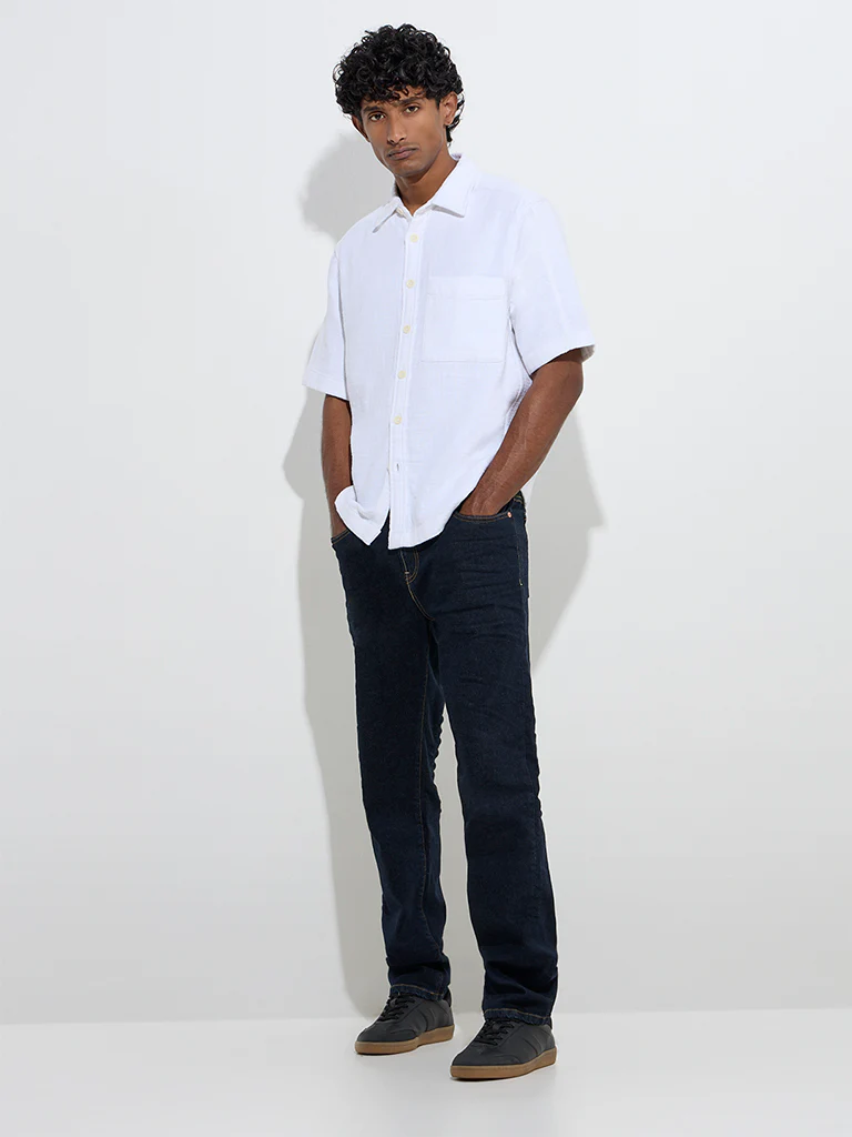 WES Casuals Dark Blue Relaxed-Fit Mid-Rise Denim Jeans
