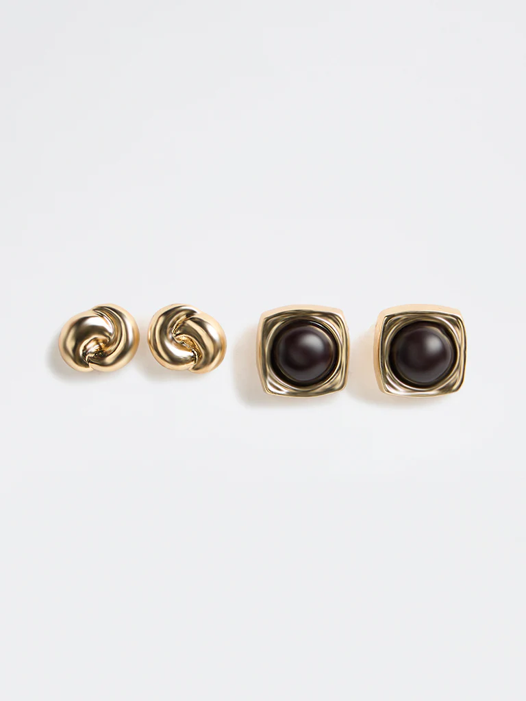 Westside Accessories Gold and Black Stud Earrings - Pack of 2
