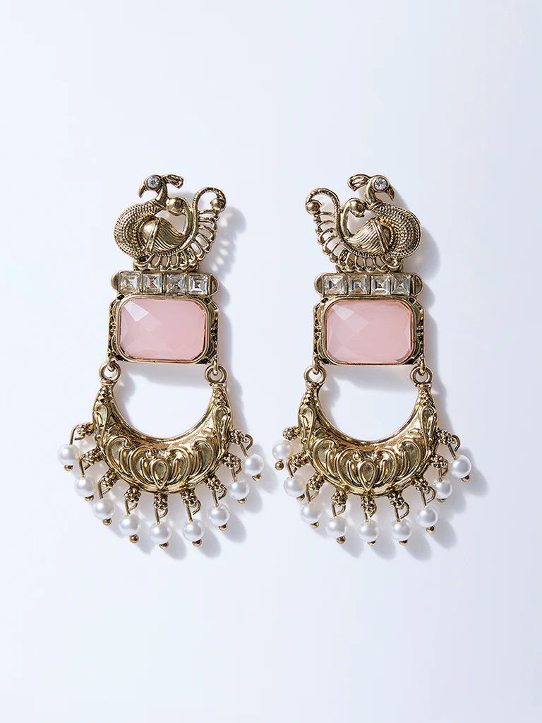 Westside Accessories Gold and Pink Pearlescent Dangler Earrings