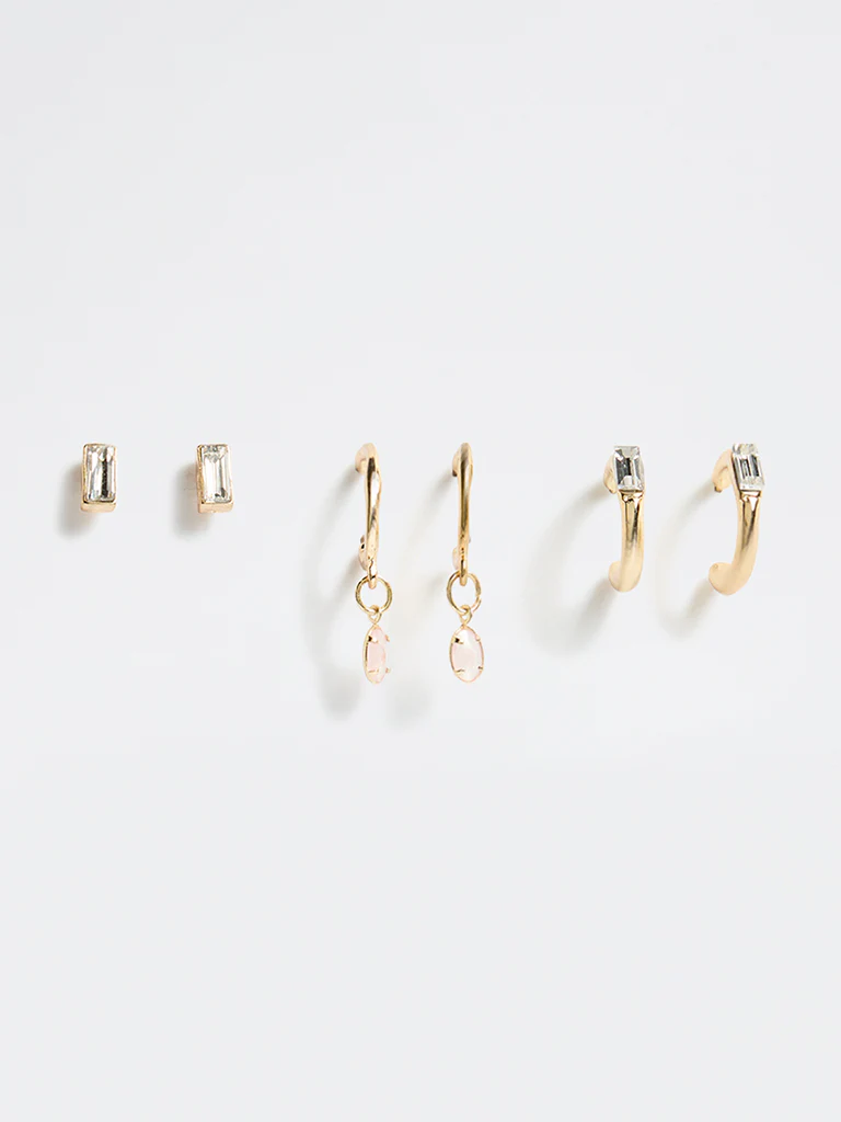 Westside Accessories Gold Dainty Stone Earrings - Pack of 3
