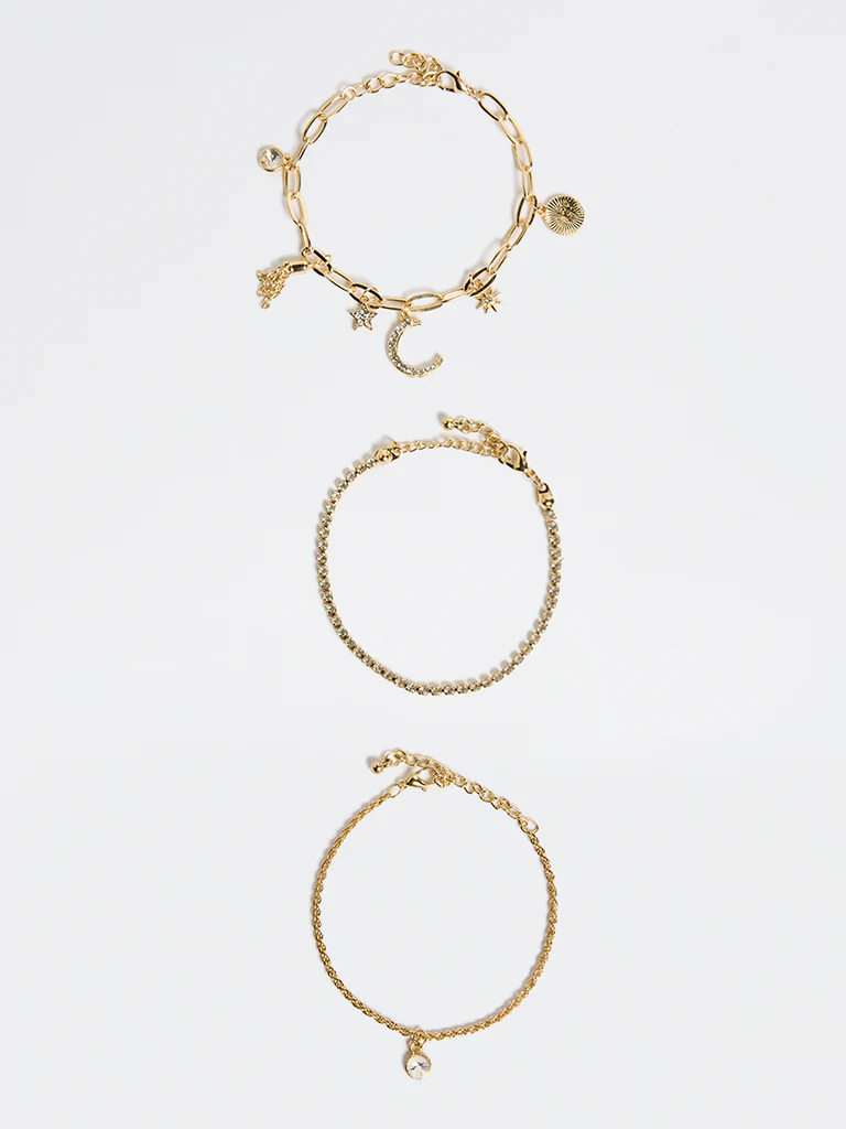Westside Accessories Gold Multi Charm Bracelets - Pack of 3