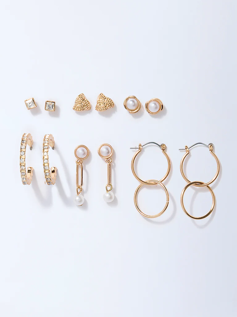 Westside Accessories Gold Pearlescent Studs and Hoops - Pack of 6