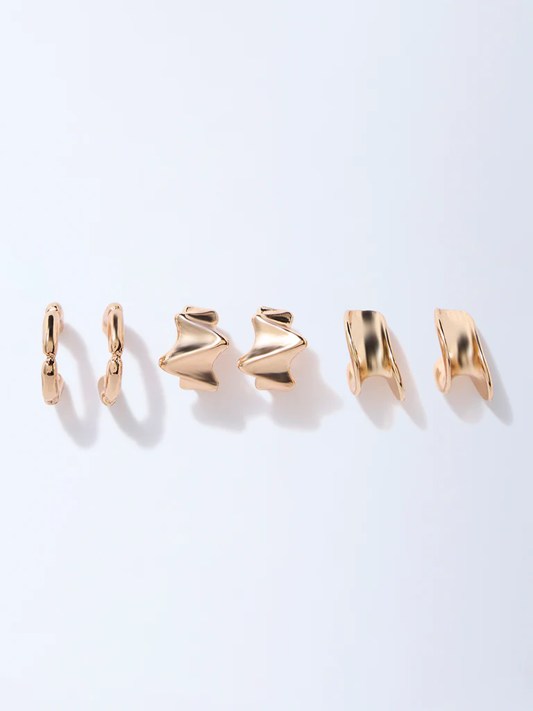 Westside Accessories Gold Think and Chunky Hoops - Pack of 3