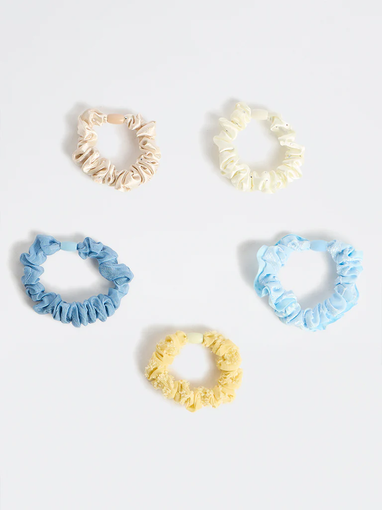 Westside Accessories Multi-Coloured Textured Scrunchies - Pack of 5