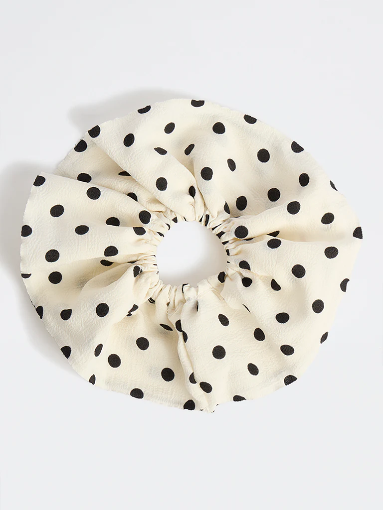 Westside Accessories Off-White Polka-Dot Scrunchie