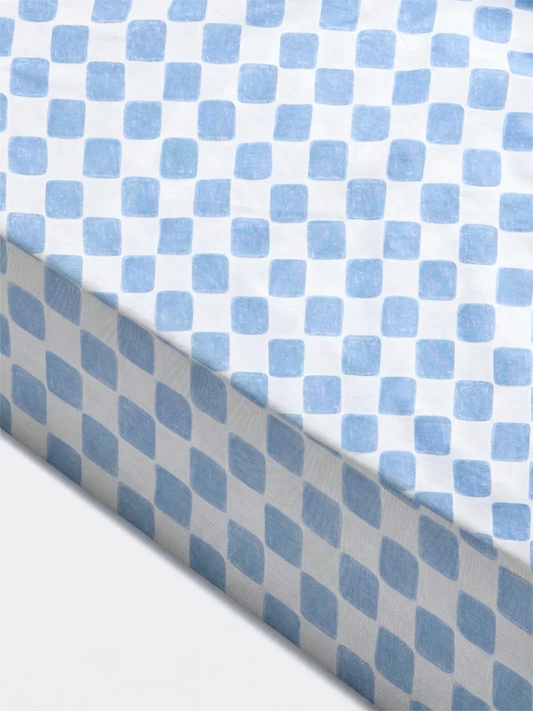 Westside Home Blue Checkered Fitted Queen Bed Sheet Set - Image 3