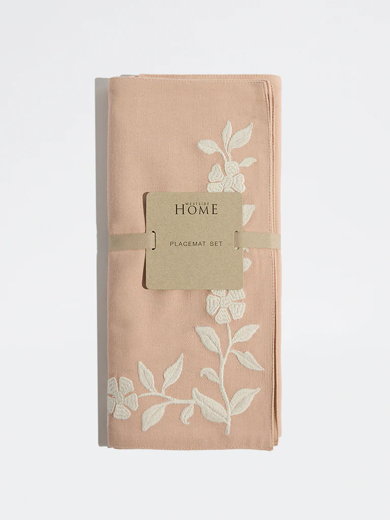 Westside Home Dusty Pink Floral Embroidered Placemats - (Set of 4)