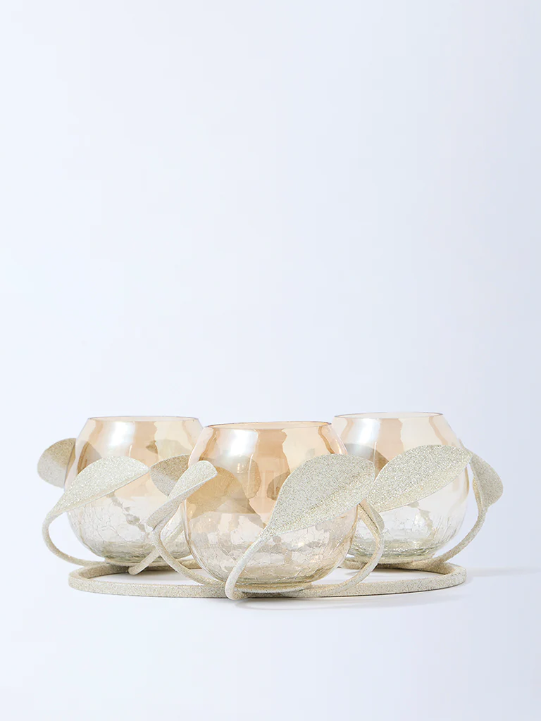 Westside Home Gold Triple Leaf Design Tealight Candle Holder