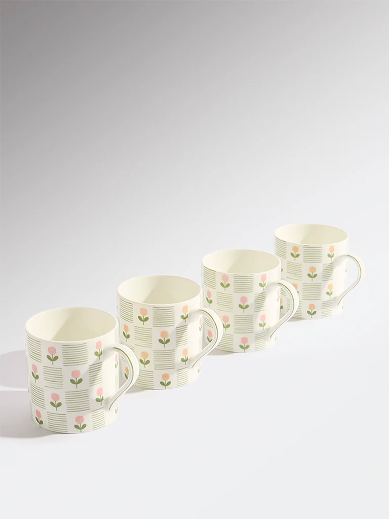Westside Home Multicolour Floral Design Mugs (Set of 4)