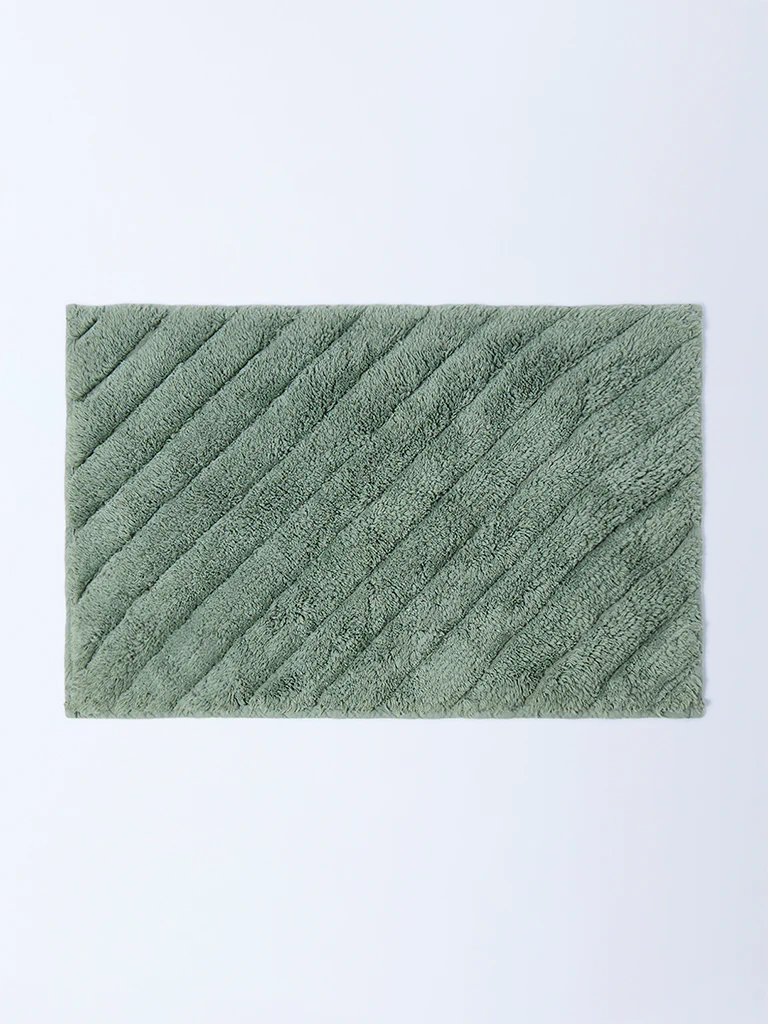 Westside Home Sage Diagonal Striped Bath Mat
