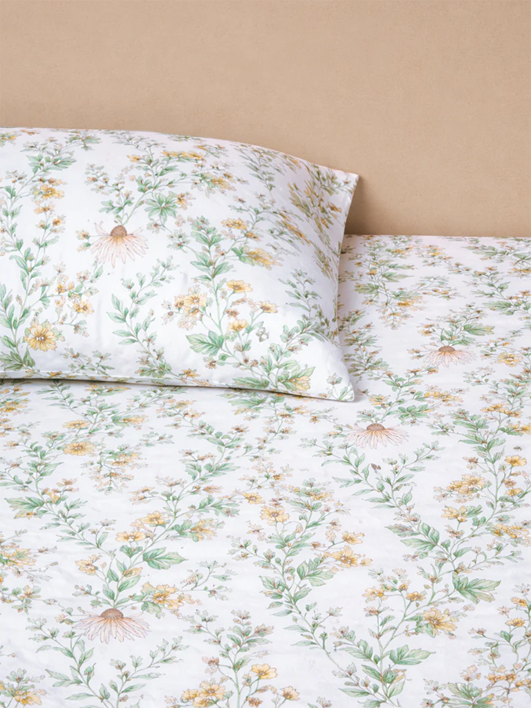 Westside Home Yellow Floral Pattern King Bed Sheet Set